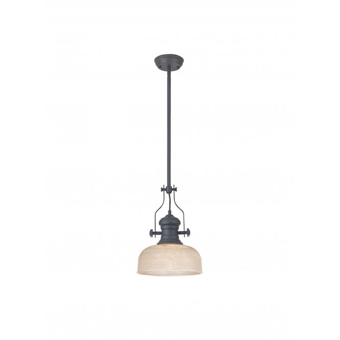 Fabula Fabula Epping Single Pendant - 26.5cm Prismatic Glass Shade - Graphite & Clear Glass