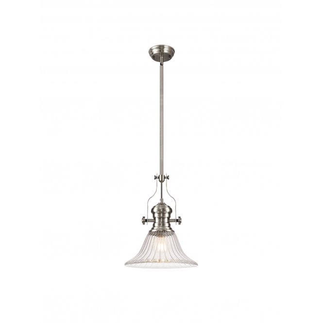 Fabula Fabula Epping Single Pendant - 30cm Bell Glass Shade - Satin Nickel & Clear Glass