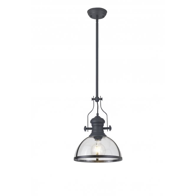 Fabula Fabula Epping Single Pendant - 30cm Round Glass Shade - Graphite & Clear Glass