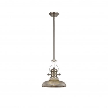 Epping Single Pendant - 30cm Round Glass Shade - Polished Nickel & Smoked Glass