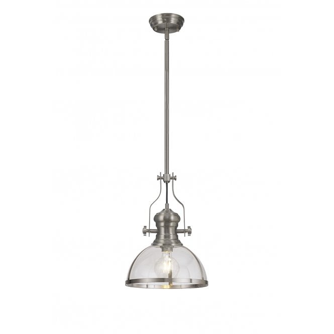 Fabula Fabula Epping Single Pendant - 30cm Round Glass Shade - Satin Nickel & Clear Glass