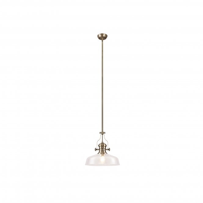 Fabula Fabula Epping Single Pendant - 38cm Flat Round Glass Shade - Antique Brass & Clear Glass