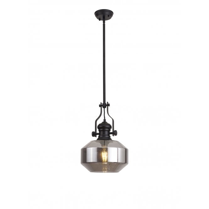 Fabula Fabula Epping Single Pendant - Round Champfered Glass Shade - Matt Black & Smoked Glass