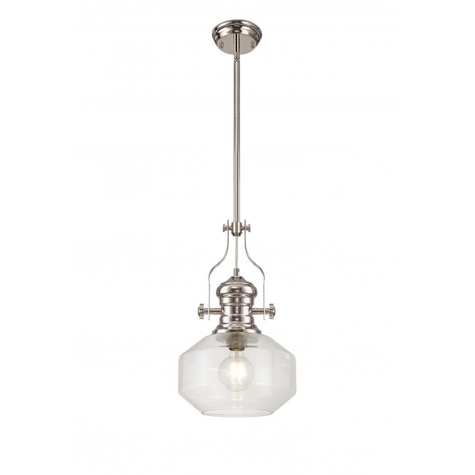 Fabula Fabula Epping Single Pendant - Round Champfered Glass Shade - Polished Nickel & Clear Glass