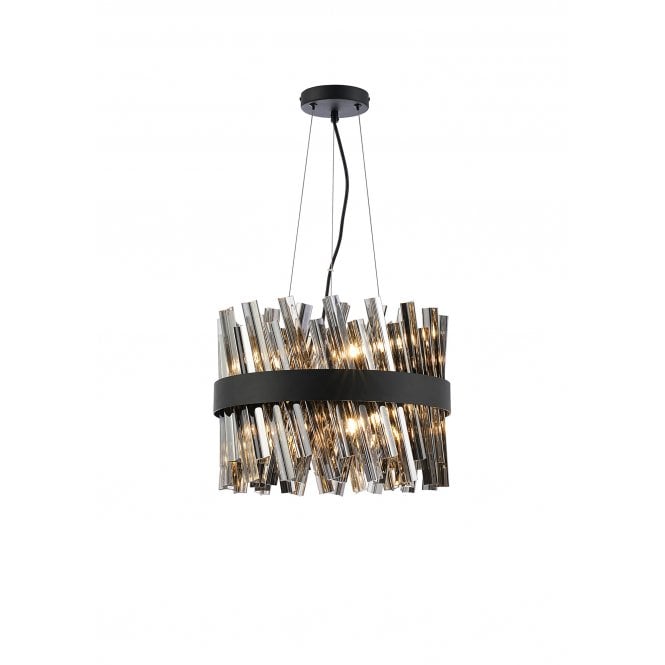 Fabula Fabula Farnley 10 Light Round Pendant - Satin Black & Smoked Glass