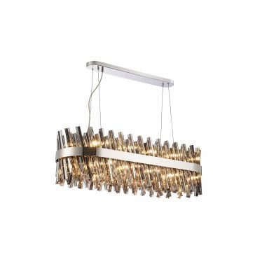 Farnley 24 Light Oblong Pendant - Polished Nickel & Smoked Glass