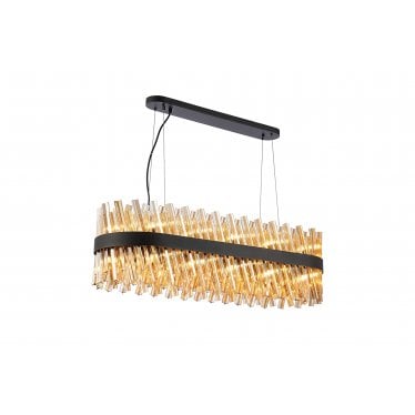 Farnley 24 Light Oblong Pendant - Satin Black & Amber Glass