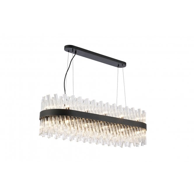 Fabula Fabula Farnley 24 Light Oblong Pendant - Satin Black & Clear Glass