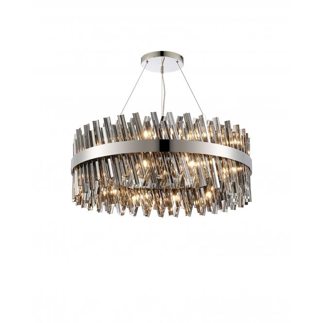 Fabula Fabula Farnley 24 Light Round Pendant - Polished Nickel & Smoked Glass