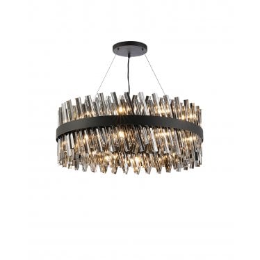 Farnley 24 Light Round Pendant - Satin Black & Smoked Glass