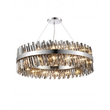 Farnley 32 Light Round Pendant - Polished Nickel & Smoked Glass