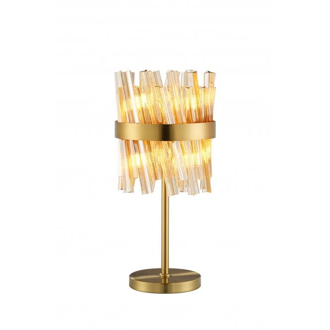 Fabula Fabula Farnley 6 Light Table Lamp - Brass & Amber Glass