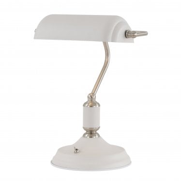 Forest Single Bankers Table Lamp - Satin Nickel & Sand White