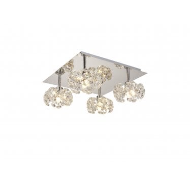 Grosvenor 4 Light Square Flush Light - Polished Chrome & Crystal Glass