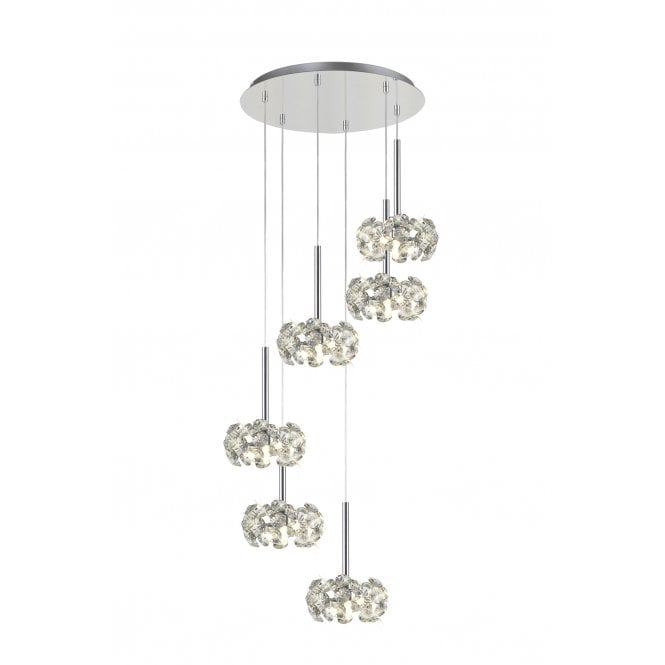 Fabula Fabula Grosvenor 6 Light Round Multi-Drop Pendant - Polished Chrome & Crystal Glass