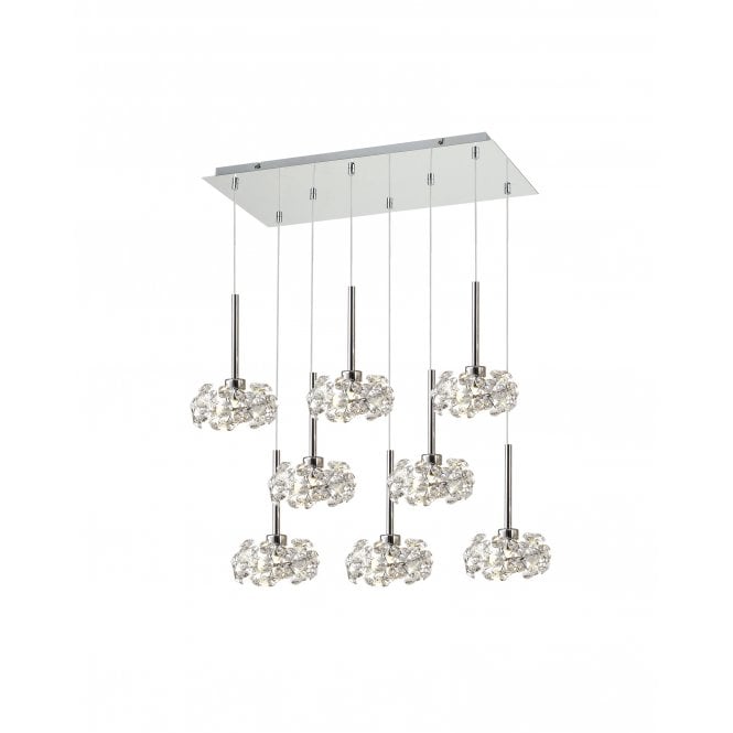 Fabula Fabula Grosvenor 8 Light Rectangle Multi-Drop Pendant - Polished Chrome & Crystal Glass