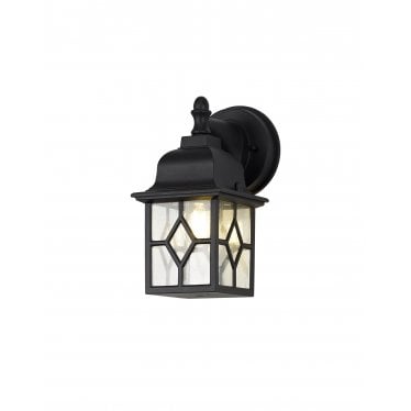 Haldan Single Square Down Criss Cross Wall Lamp - Sand Black & Clear Seeded Glass - IP44