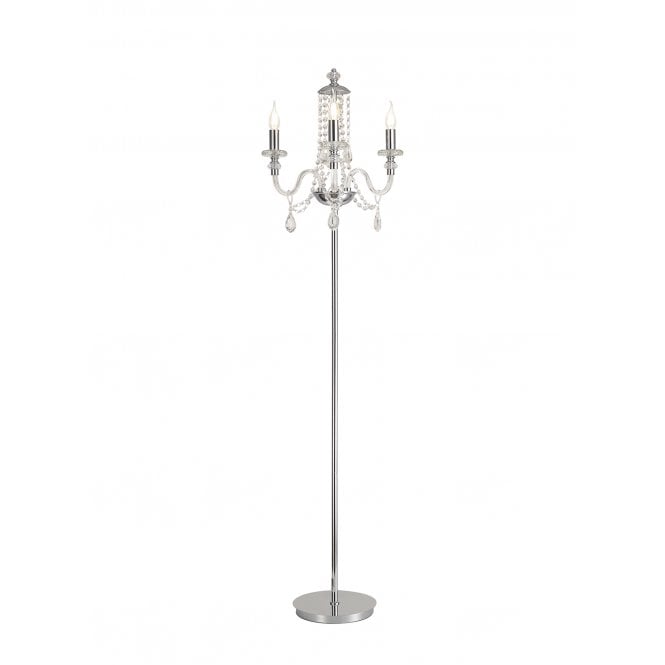 Fabula Fabula Hickman 3 Light Floor Lamp - Polished Chrome, Clear Glass & Crystal