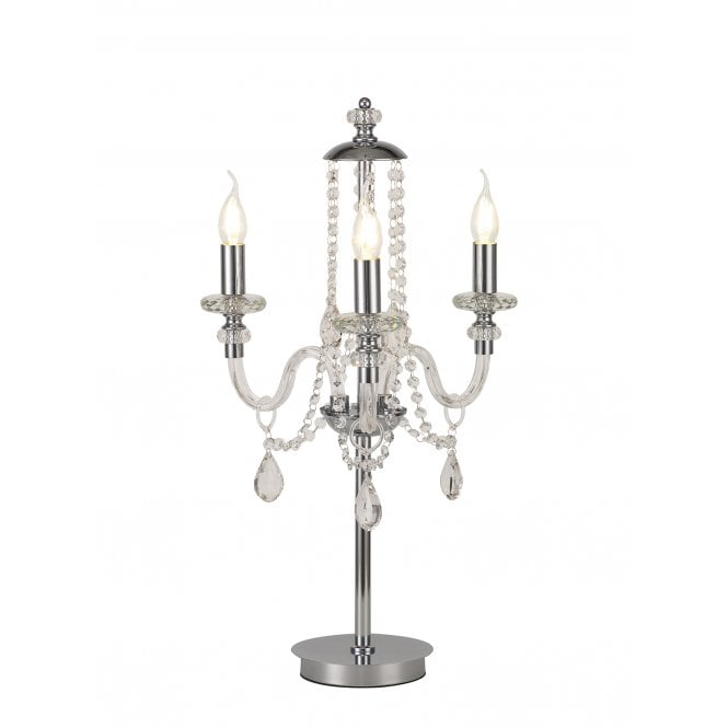 Fabula Fabula Hickman 3 Light Table Lamp - Polished Chrome, Clear Glass & Crystal