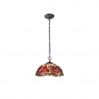 Hornbeam 2 Light Downlighter Pendant - 40cm Tiffany Shade - Purple & Pink