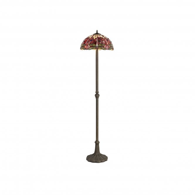 Fabula Fabula Hornbeam 2 Light Leaf Design Floor Lamp - 40cm Tiffany Shade - Purple & Pink