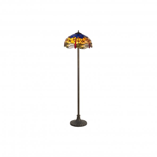 Fabula Fabula Hornbeam 2 Light Stepped Design Floor Lamp - 40cm Tiffany Shade - Blue & Orange