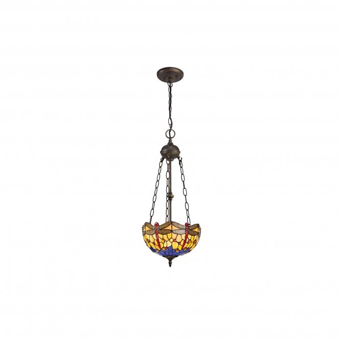 Fabula Fabula Hornbeam 2 Light Uplighter Pendant - 30cm Tiffany Shade - Blue & Orange