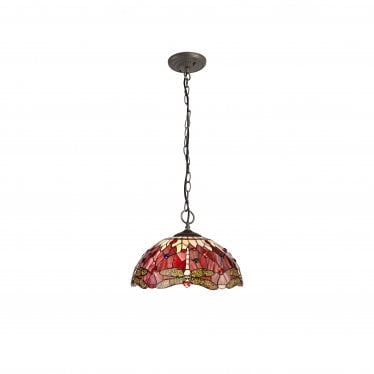 Hornbeam 3 Light Downlighter Pendant - 40cm Tiffany Shade - Purple & Pink