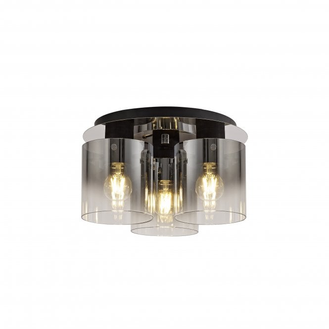 Fabula Fabula Kendon 3 Light Round Flush Light - Black & Smoke Fade Glass