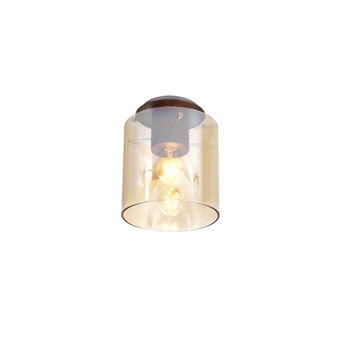 Fabula Fabula Kendon Single Round Flush Light - Mocha & Amber Glass