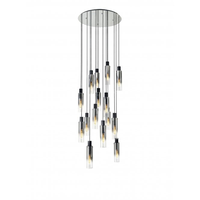 Fabula Fabula Kingfisher Adjustable 15 Light Round Pendant - Black & Smoke Fade Glass