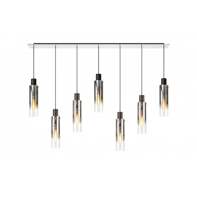 Fabula Fabula Kingfisher Adjustable 7 Light Linear Pendant - Black & Smoke Fade Glass