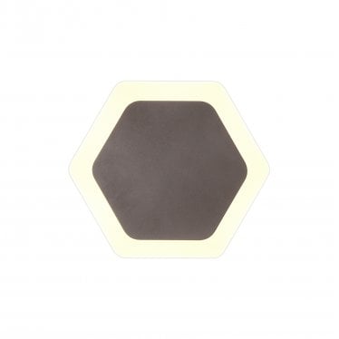 Kingsley Magnetic Base LED Wall Lamp - 15/19cm Horizontal Hexagonal - Central - Coffee & Acrylic Frosted Diffuser