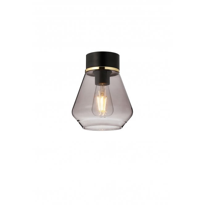 Fabula Fabula Laurel Single Flush Light - Kite Shade - Matt Black & Smoked Grey Glass