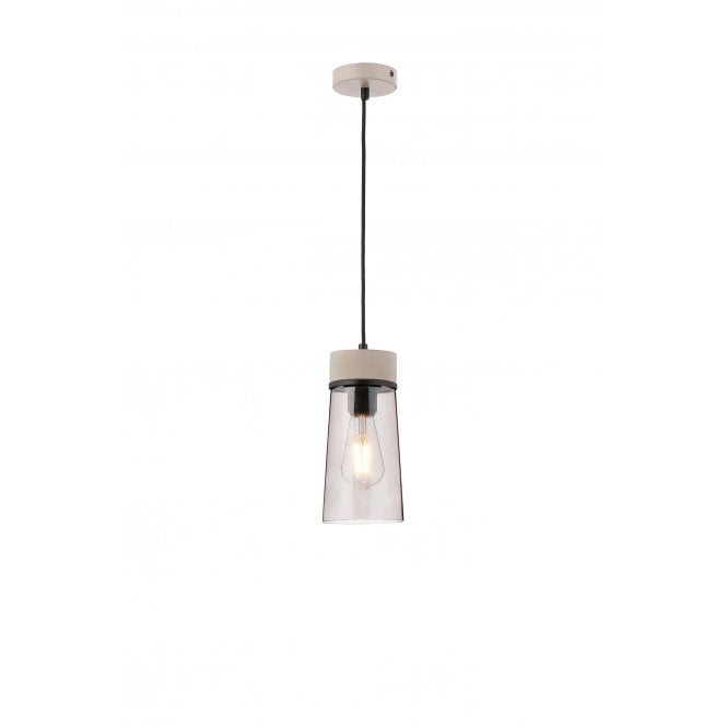 Fabula Fabula Laurel Single Pendant - Small Cylindrical Cone Shade - Concrete & Smoked Grey Glass