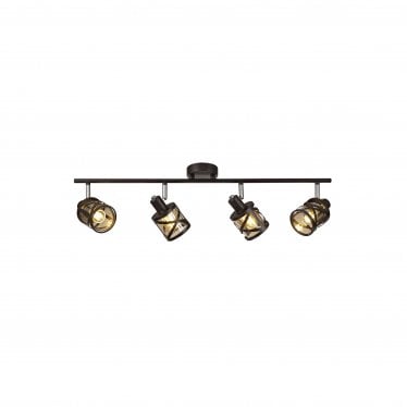 Leaden 4 Light Linear Bar Spotlight - Oiled Bronze, Polished Chrome & Amber Glass