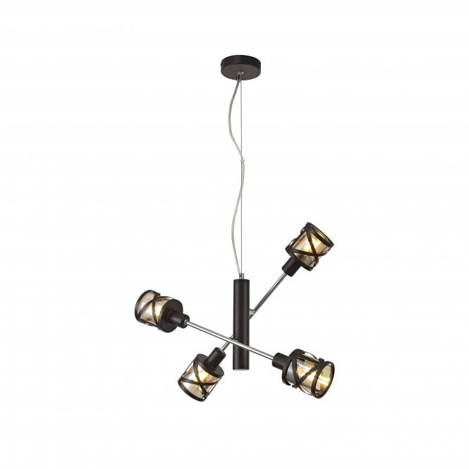 Fabula Fabula Leaden Adjustable 4 Light Pendant - Oiled Bronze, Polished Chrome & Amber Glass