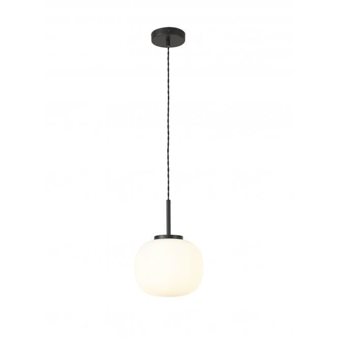 Fabula Fabula Littleton Small Single Oval Ball Pendant - Matt Black & Frosted White Glass