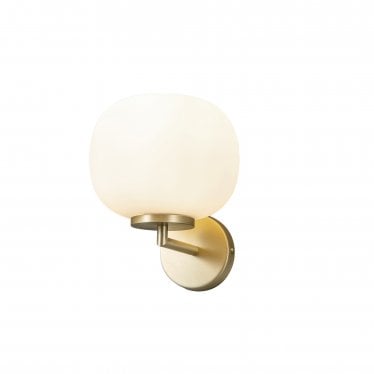 Littleton Small Single Oval Ball Wall Light - Satin Gold & Frosted White Glass