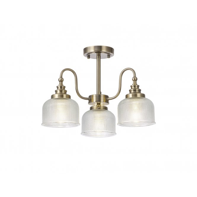 Fabula Fabula Maida 3 Light Semi-Flush/Pendant - Antique Brass & Prismatic Glass