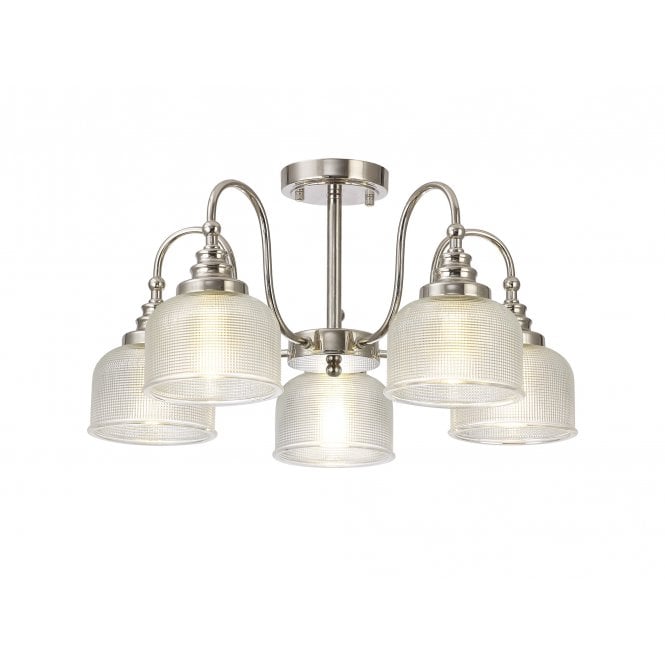 Fabula Fabula Maida 5 Light Semi-Flush/Pendant - Polished Nickel & Prismatic Glass