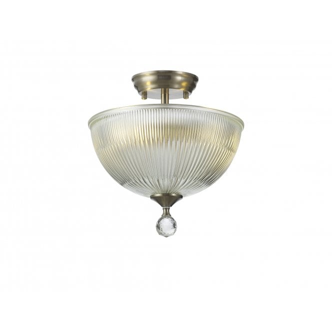 Fabula Fabula Mansfield 2 Light Semi-Flush Light - 30cm Dome Glass Shade - Satin Nickel & Clear Glass