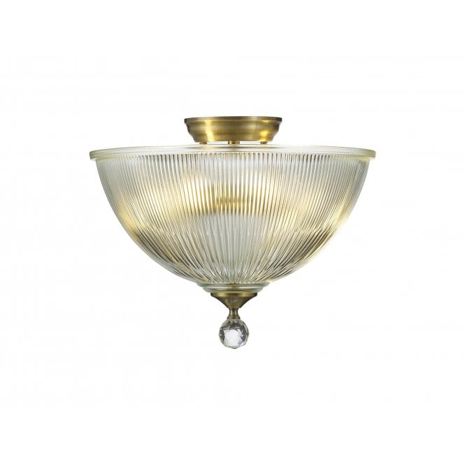 Fabula Fabula Mansfield 2 Light Semi-Flush Light - 38cm Dome Glass Shade - Antique Brass & Clear Glass