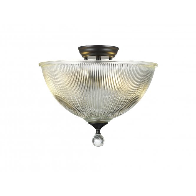 Fabula Fabula Mansfield 2 Light Semi-Flush Light - 38cm Dome Glass Shade - Matt Black & Clear Glass