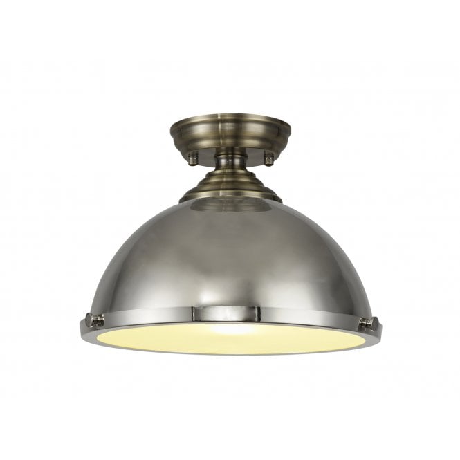 Fabula Fabula Mansfield Single Flush Light - 31cm Round Metal Shade - Antique Brass & Polished Nickel