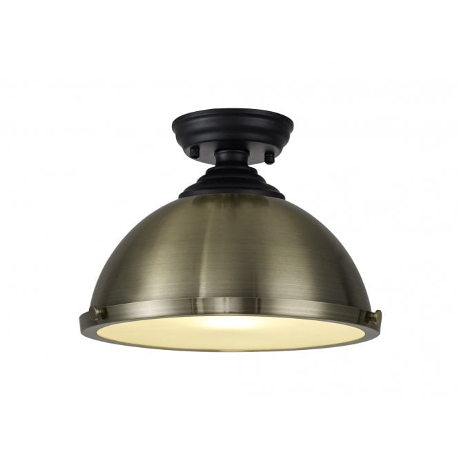 Fabula Fabula Mansfield Single Flush Light - 31cm Round Metal Shade - Matt Black & Antique Brass