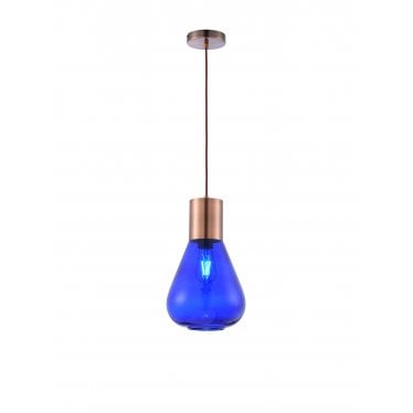 Maple Narrow Pendant - Antique Copper & Blue Ink Glass