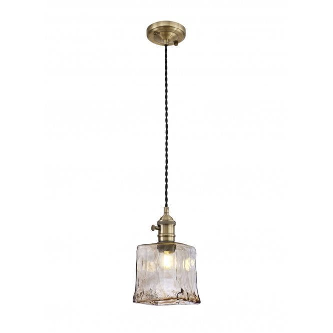 Fabula Fabula Merryhill Single Pendant - Antique Brass, Black Twisted Cable & Brown Square Glass