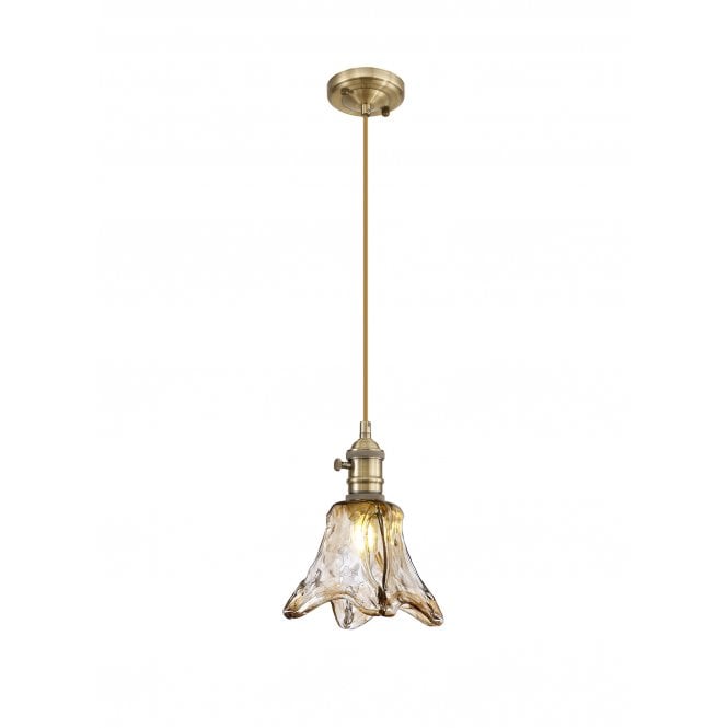 Fabula Fabula Merryhill Single Pendant - Antique Brass, Golden Brown Twisted Cable & Brown Flower Glass