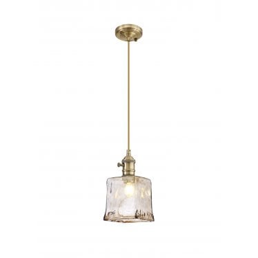 Merryhill Single Pendant - Antique Brass, Golden Brown Twisted Cable & Brown Square Glass